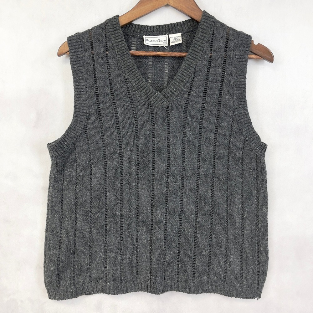 VTG Malcolm Starr‎ Mens Sweater Vest Medium Shetland Wool Academia Preppy Ivy
